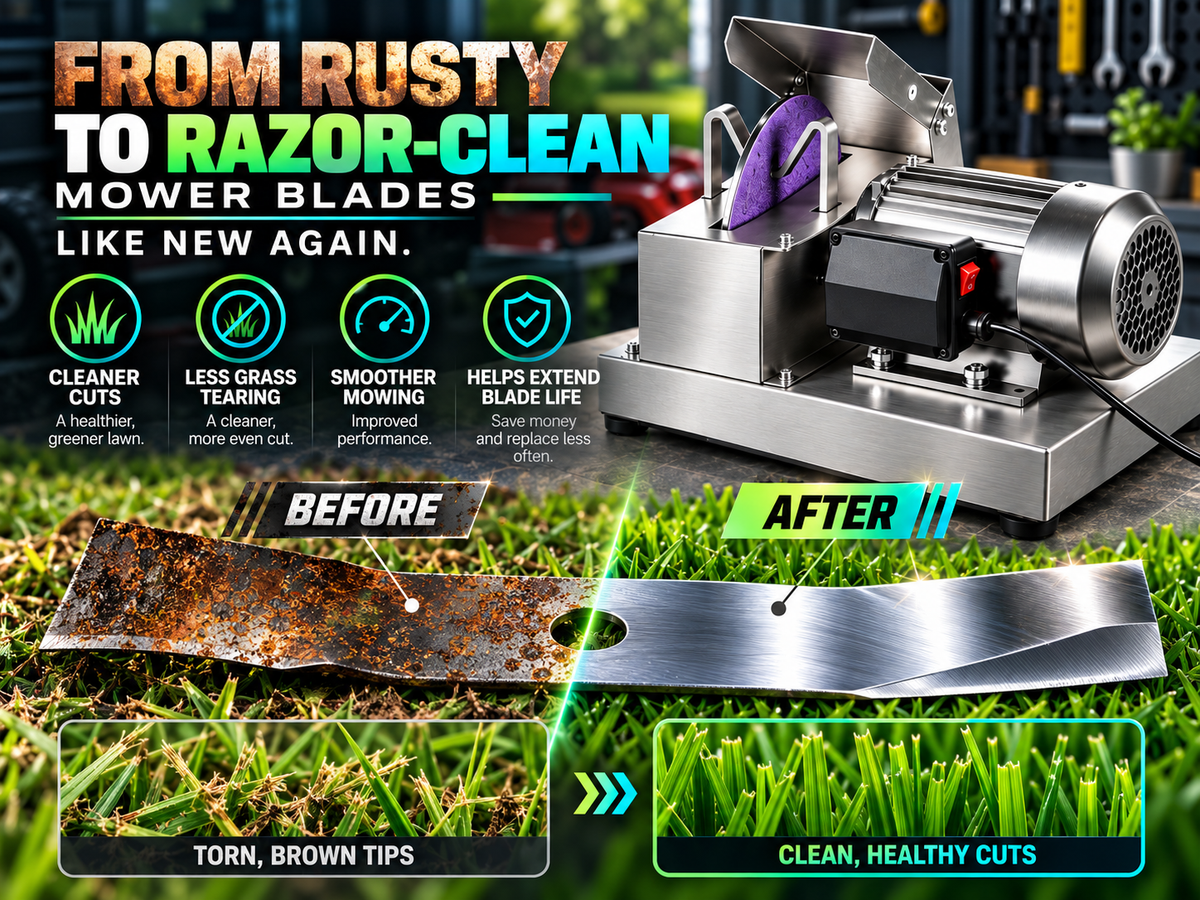Stainless Steel Lawnmower Blade Sharpening Kit | 30° & 40° Adjustable Angle Bench Mount Blade Grinding Machine,