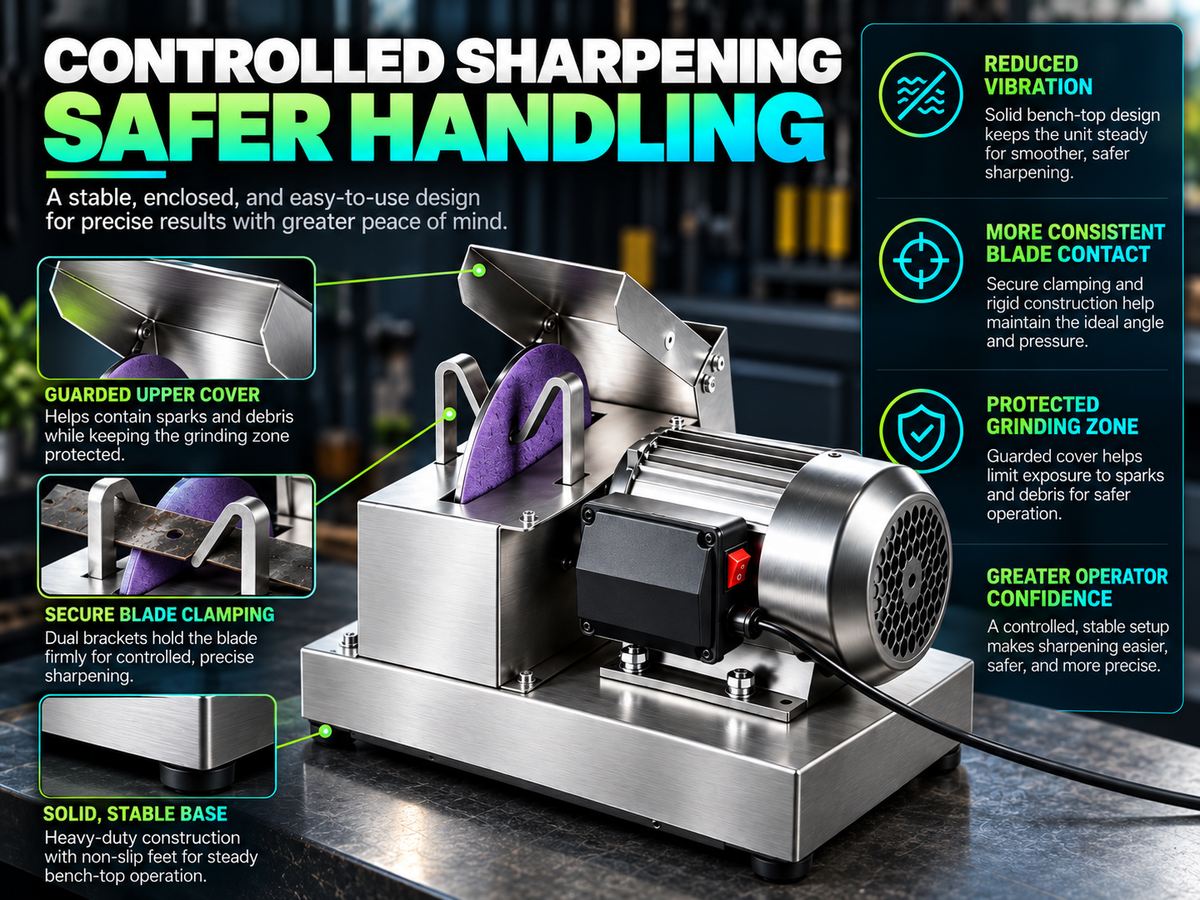 Stainless Steel Lawnmower Blade Sharpening Kit | 30° & 40° Adjustable Angle Bench Mount Blade Grinding Machine,