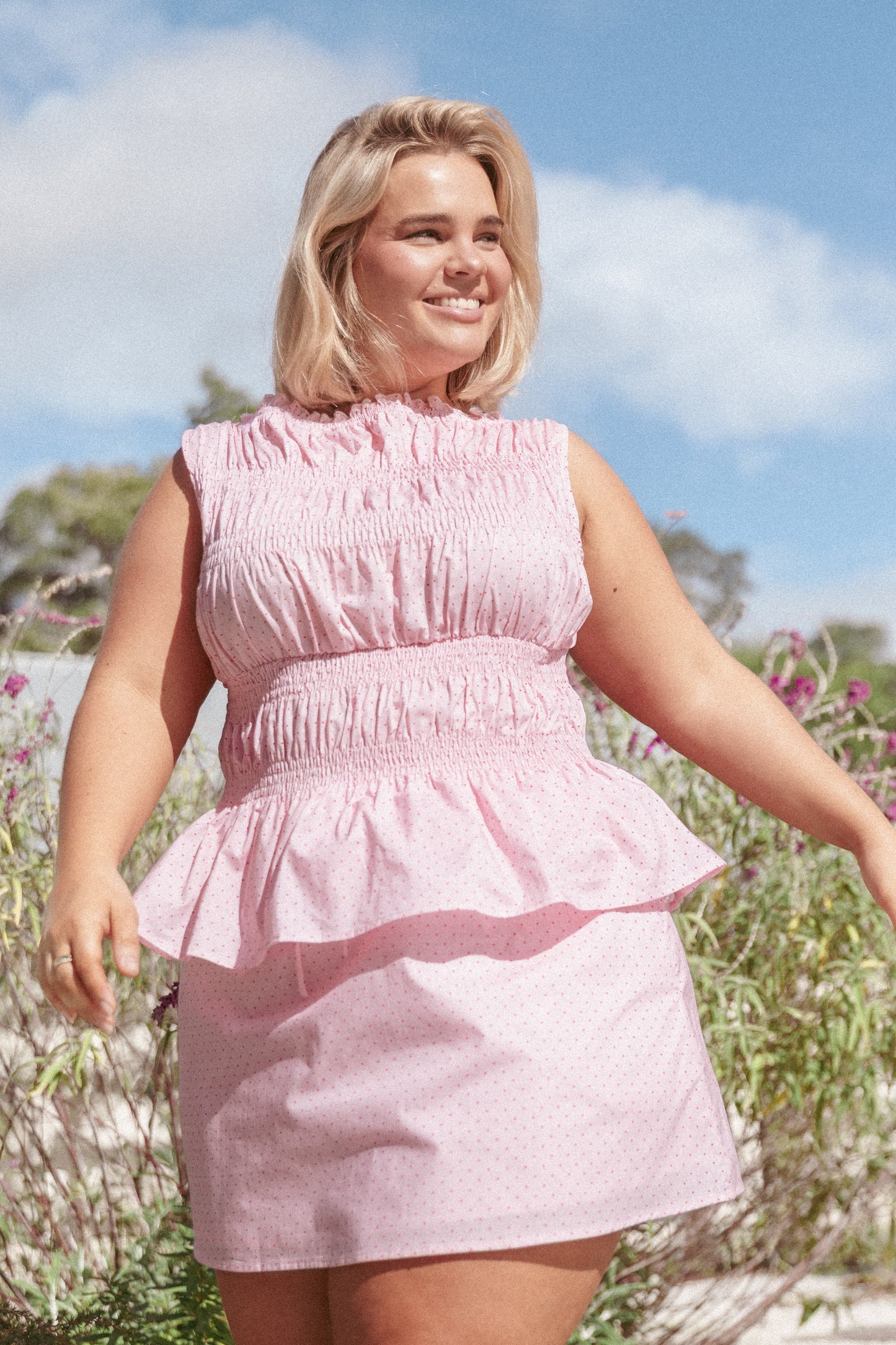 Daisy Skirt Set - Pink Polka Dot