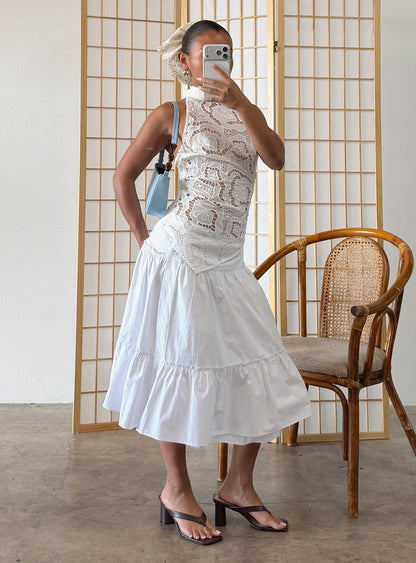 Cascades Low Rise Midi Skirt White