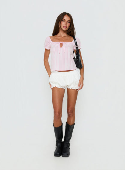Calthea Puff Sleeve Top Pink Stripe