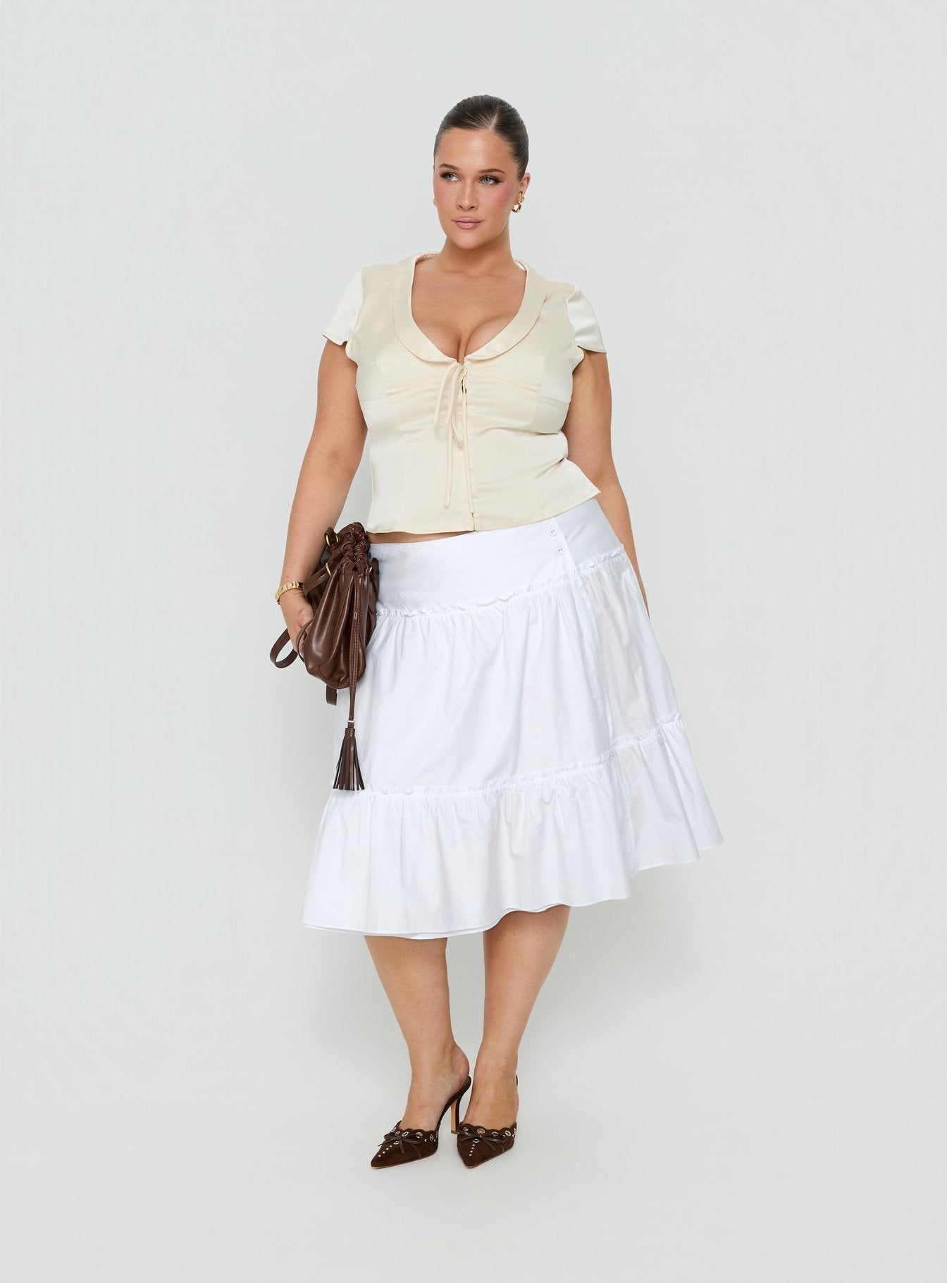 Cascades Low Rise Midi Skirt White Curve