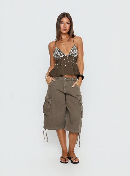 Vinton Button Detail Cami Top Mocha