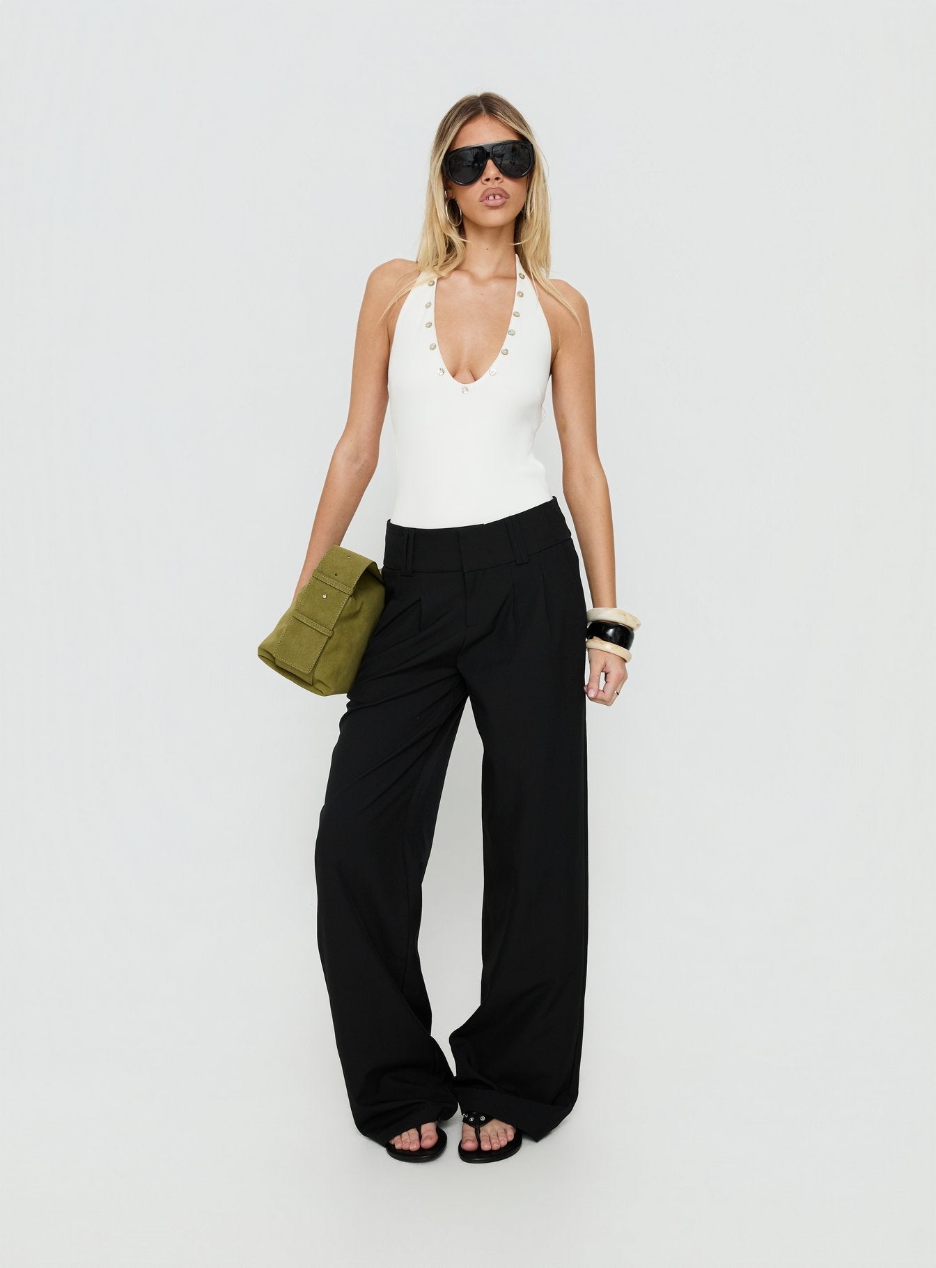 Cacilie Plunge Shell Bodysuit White