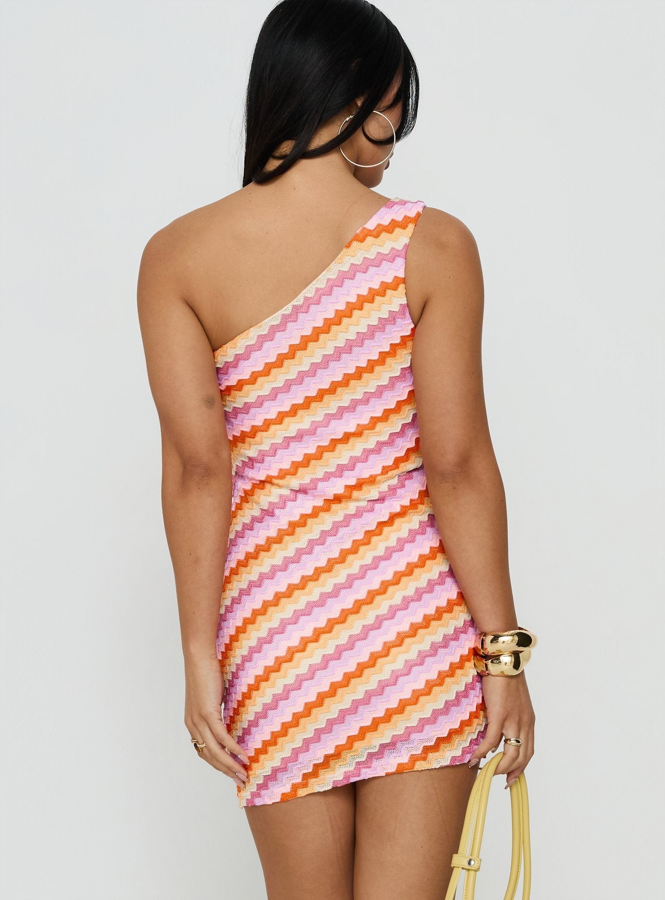Alisia One Shoulder Knit Mini Dress Pink Stripe