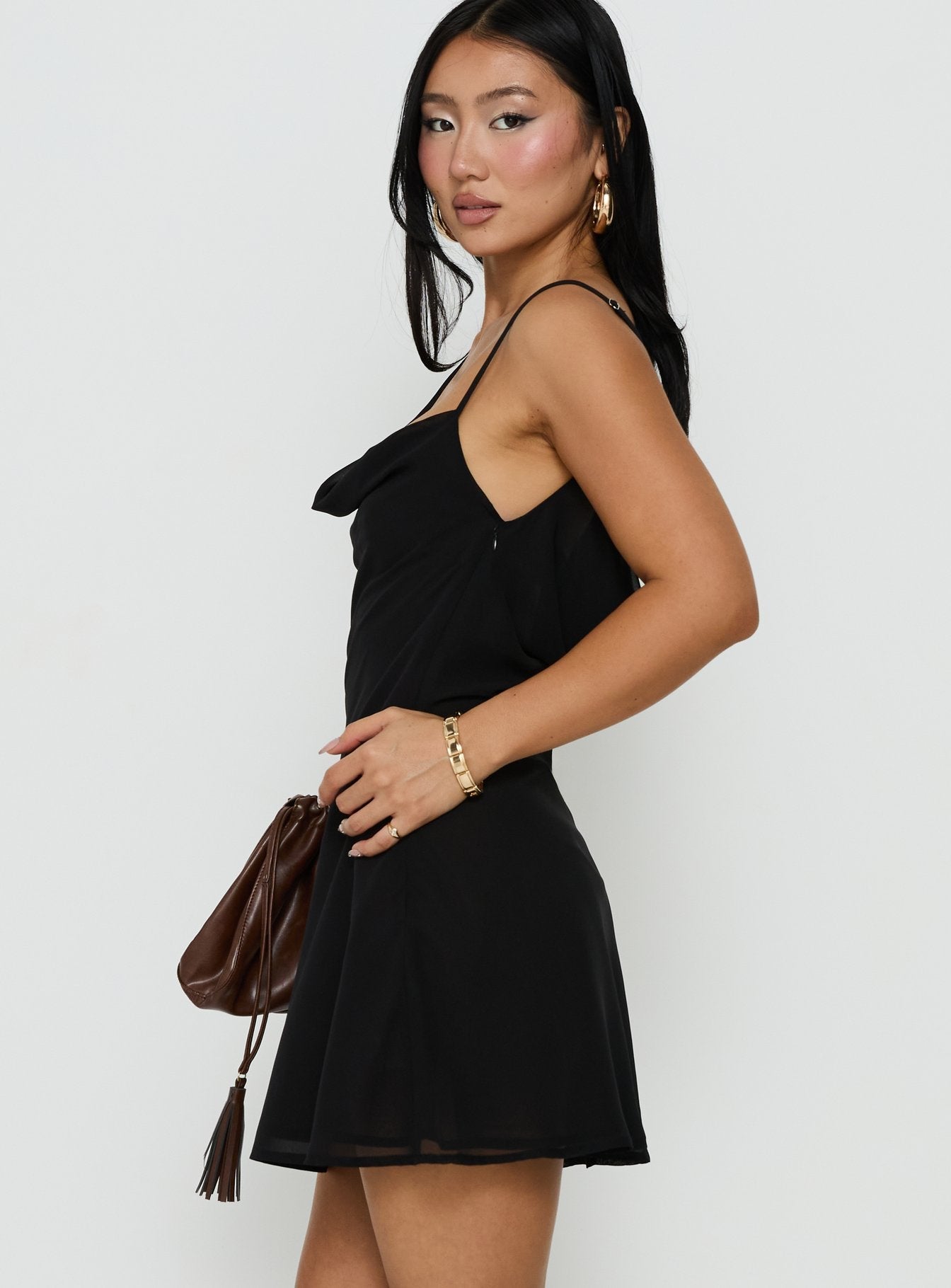 Adelayde Cowl Neck Bra Mini Dress Black