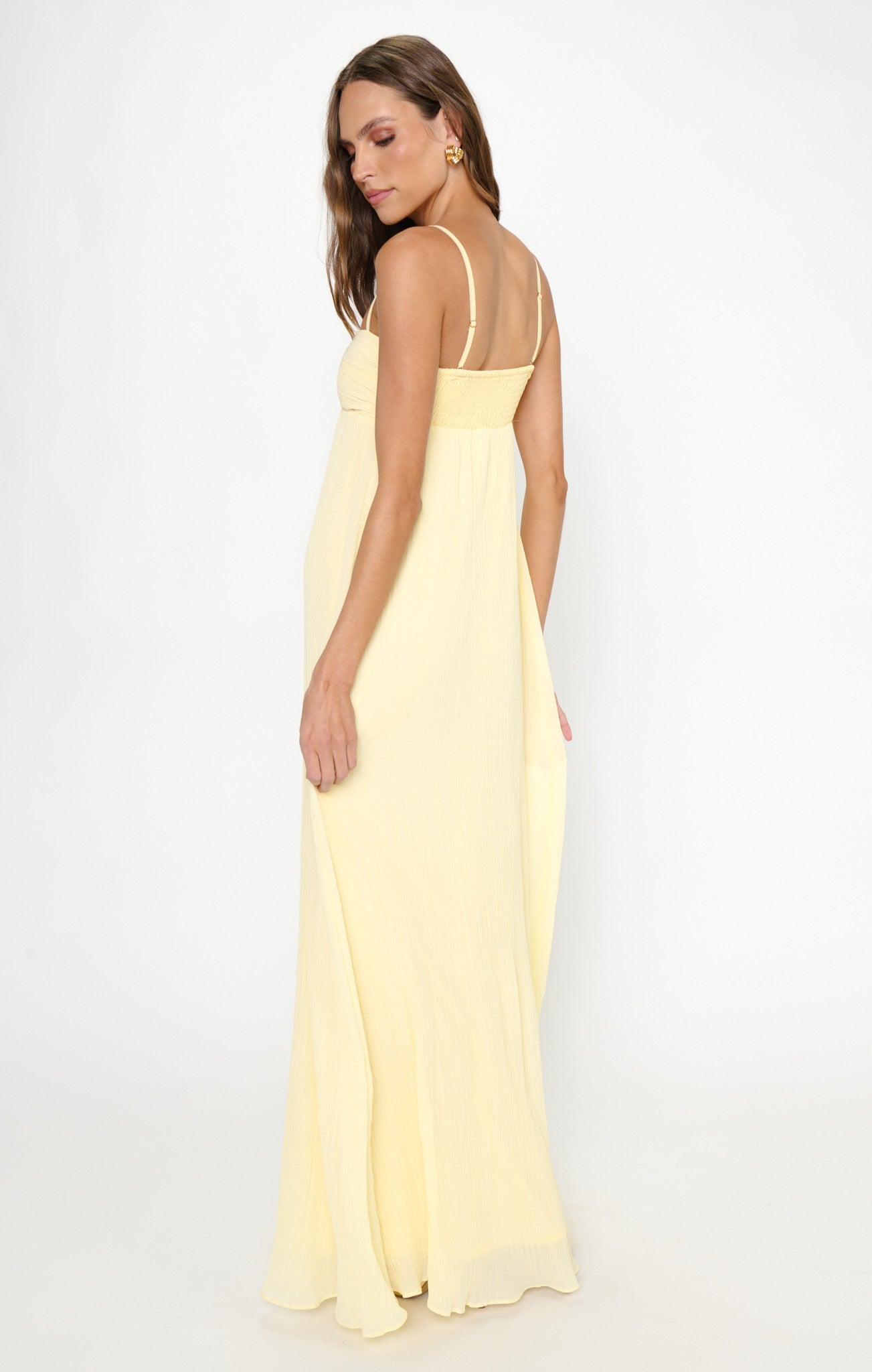 Libby Maxi Dress ~ Pale Yellow Pleated Chiffon