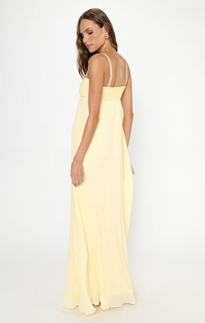 Libby Maxi Dress ~ Pale Yellow Pleated Chiffon
