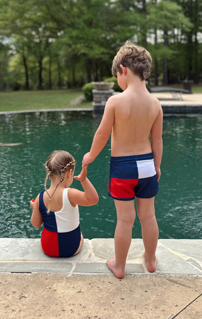 Little Beach Bum Trunks ~ Americana Colorblock