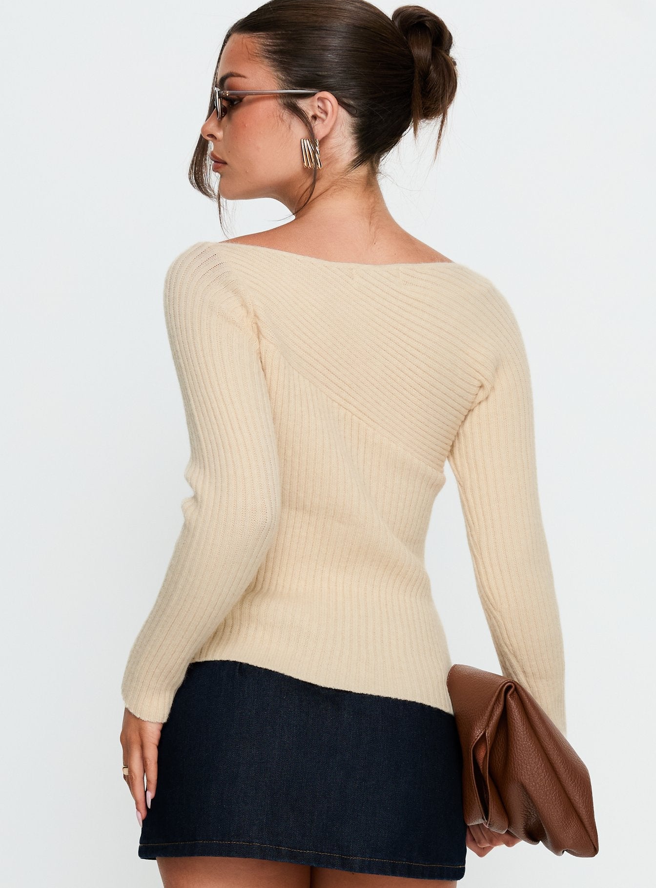 Cassye Long Sleeve Ribbed Top Cream