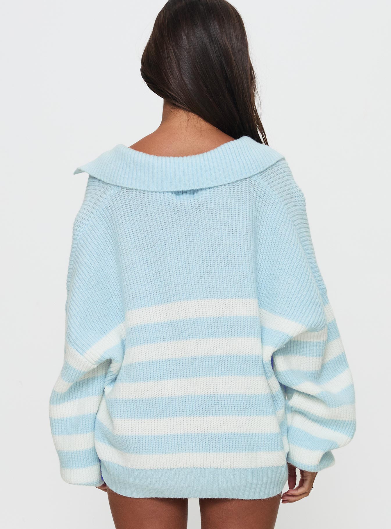 Carolena Long Sleeve Collared Knit Sweater Blue / White Stripe