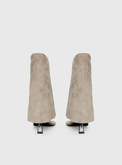Catch The Light Faux Suede Open Toe Boots Tan