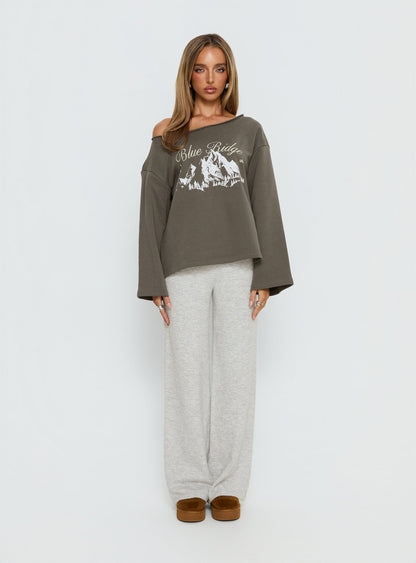 Blue Ridge Mountains Off Shoulder Graphic Sweater Grey