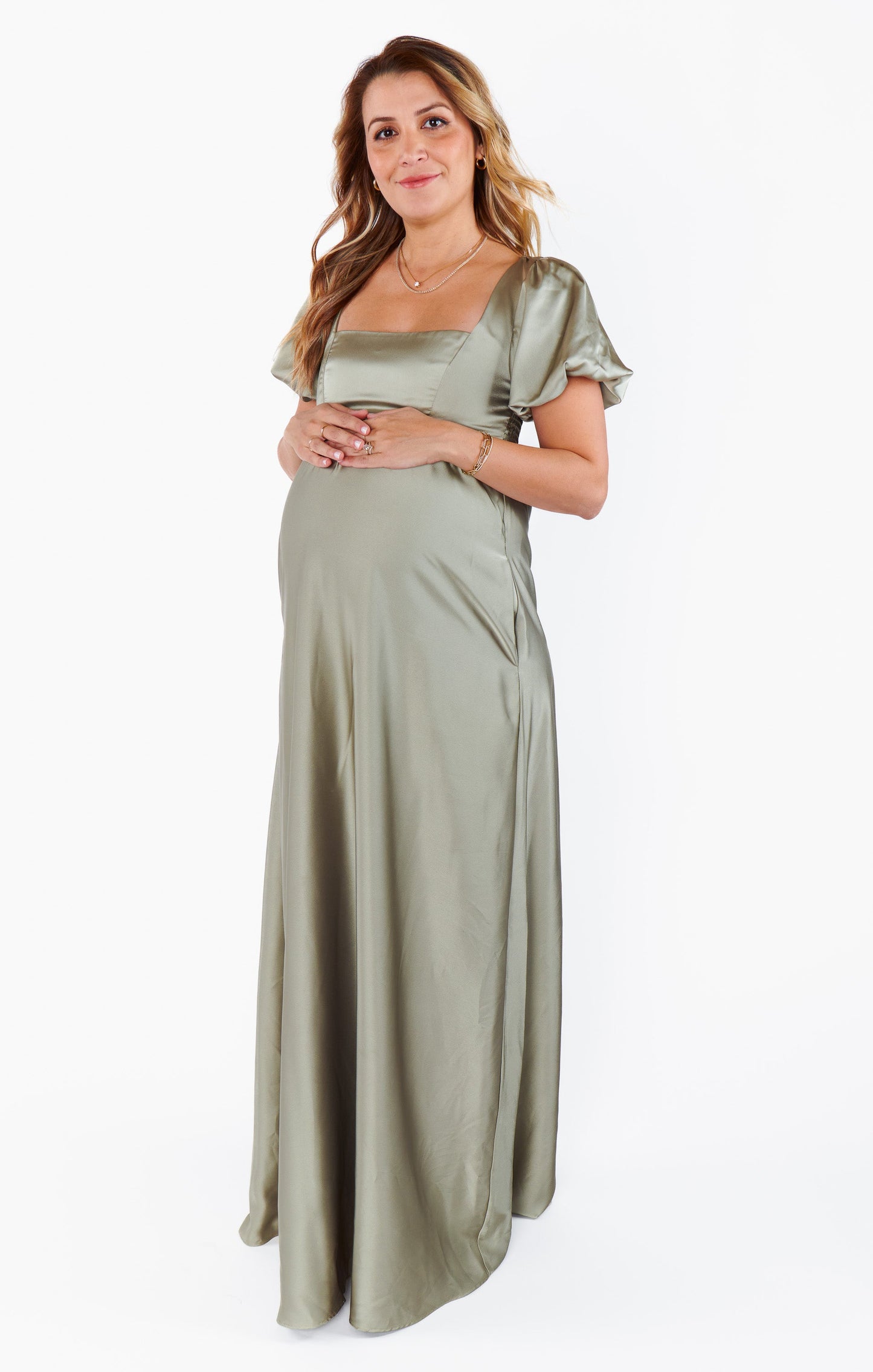 Nora Maxi Dress ~ Moss Green Luxe Satin