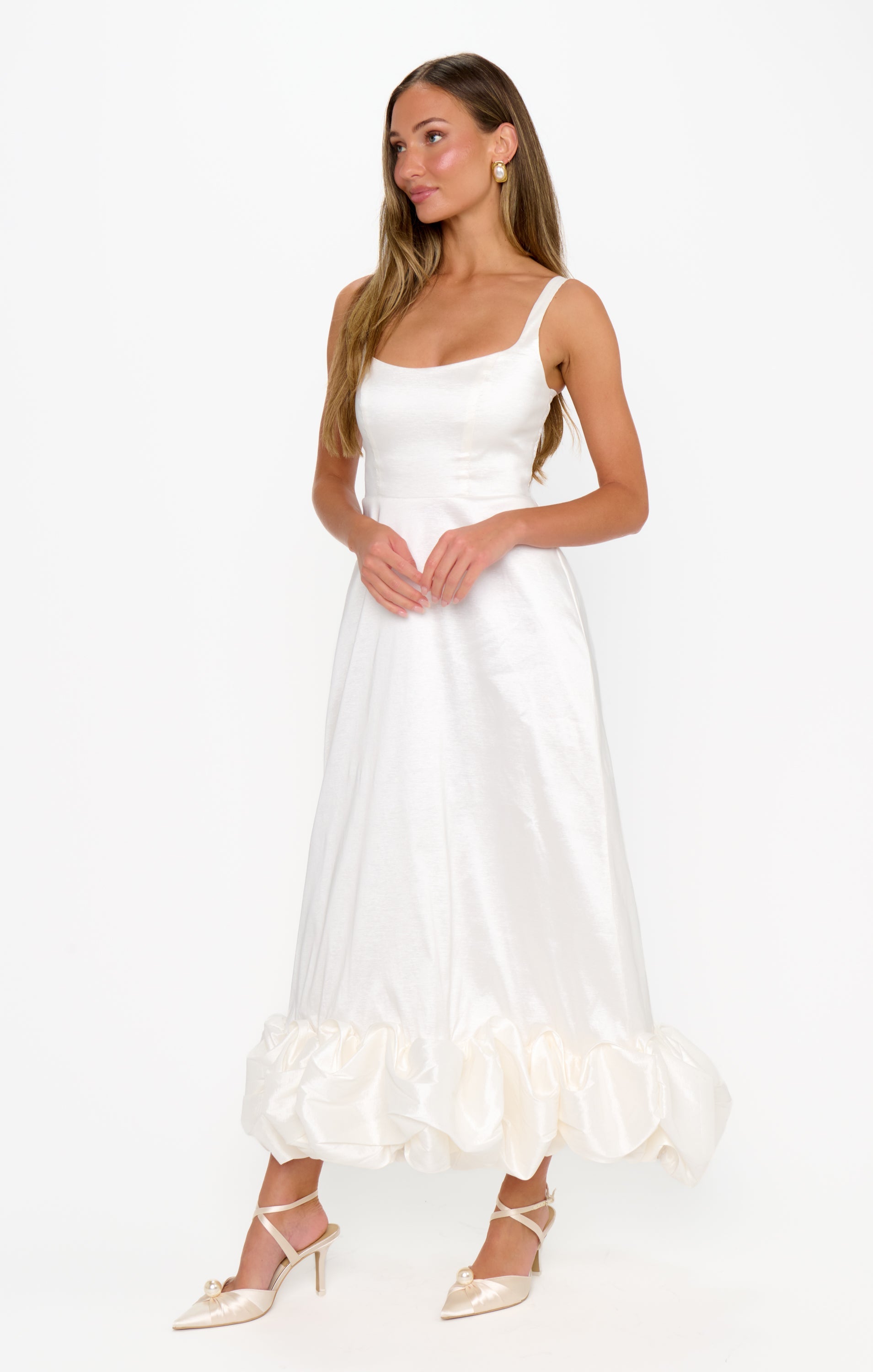 Rebecca Midi Dress ~ White Taffeta