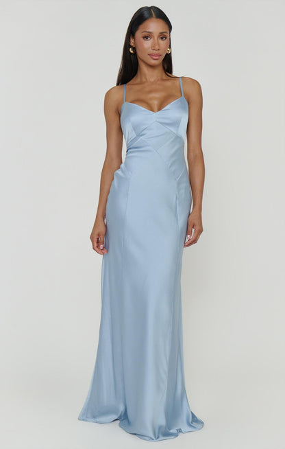 Logan Dress ~ Steel Blue Luxe Satin
