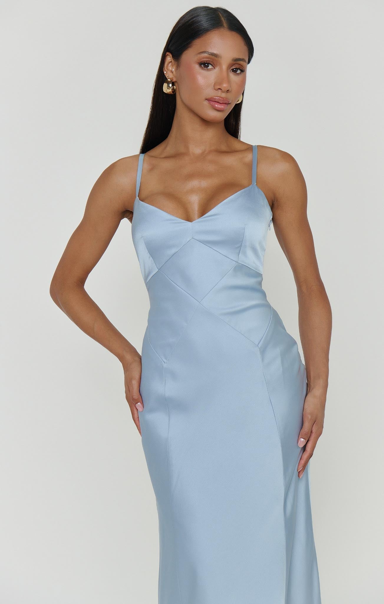 Logan Dress ~ Steel Blue Luxe Satin