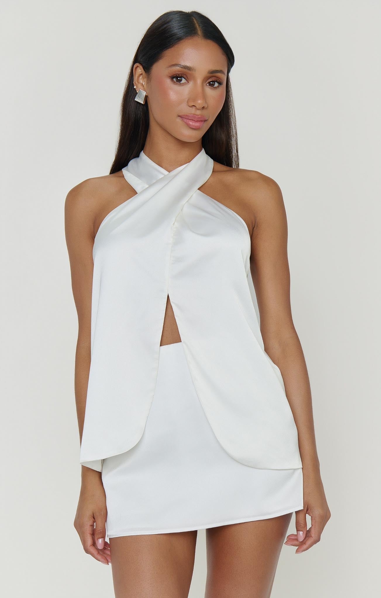 Michaela Top ~ Ivory Luxe Satin