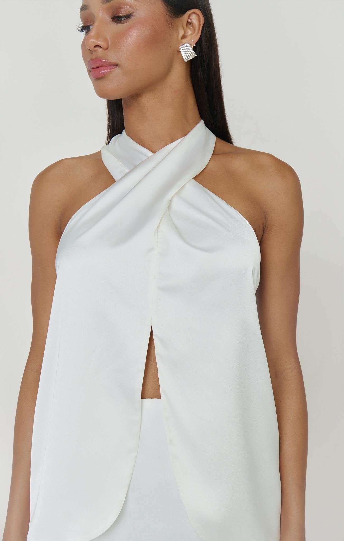 Michaela Top ~ Ivory Luxe Satin