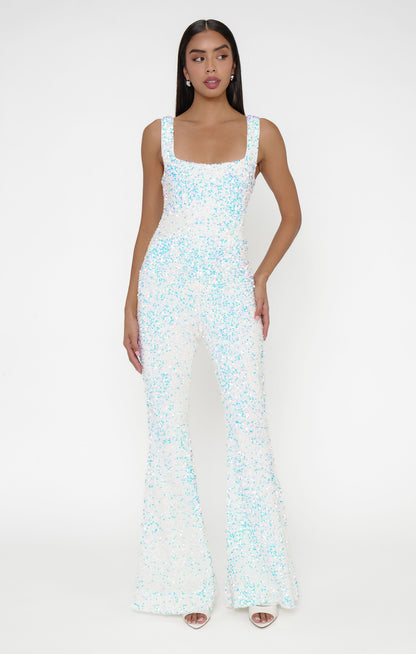 Lively Jumpsuit ~ White Sparkle Sequins