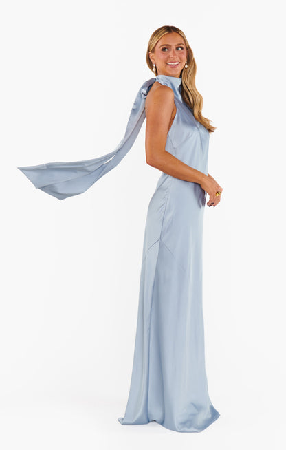 Lisa Maxi Dress ~ Steel Blue Luxe Satin