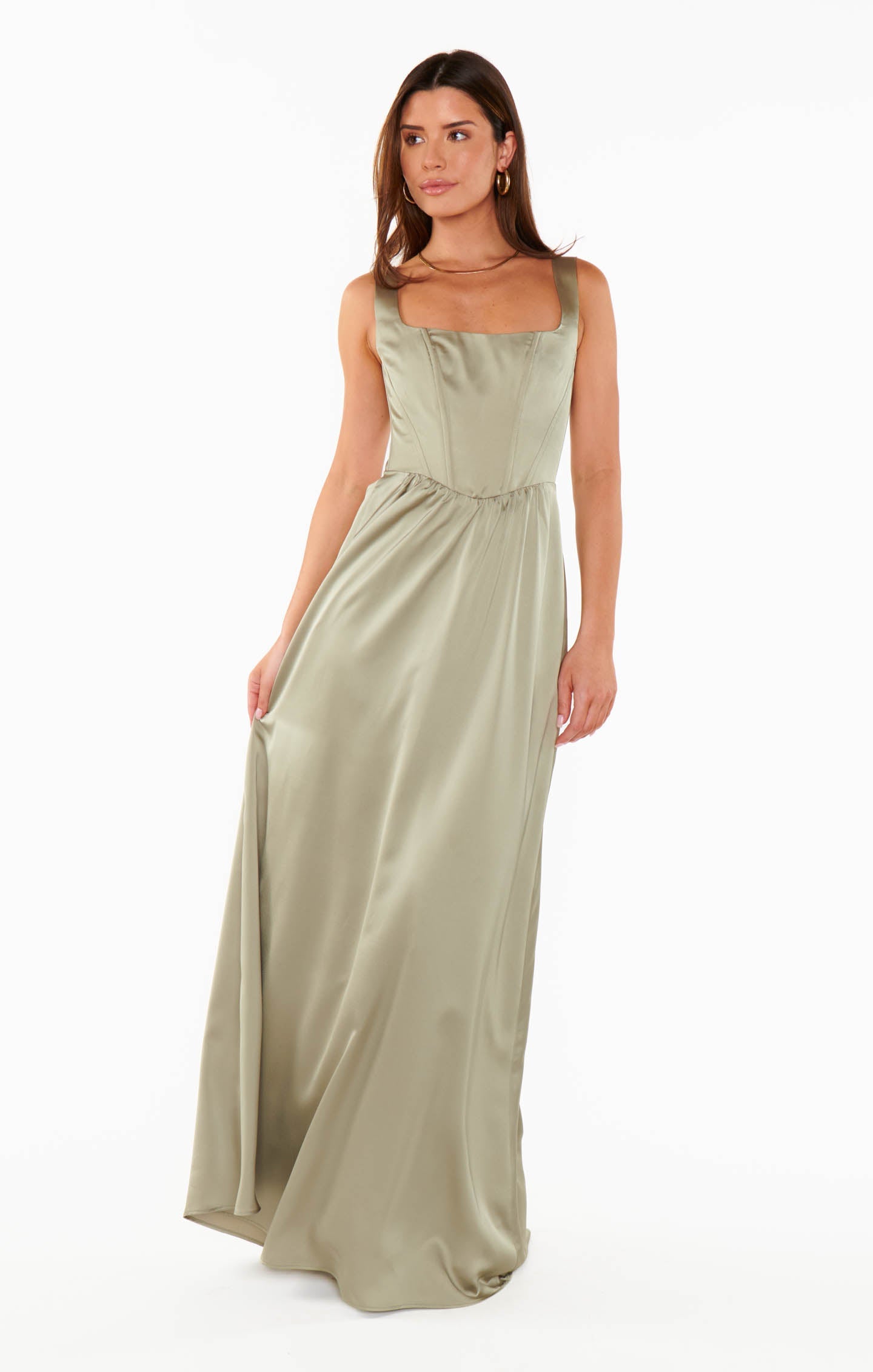 Nina Maxi Dress ~ Moss Green Luxe Satin