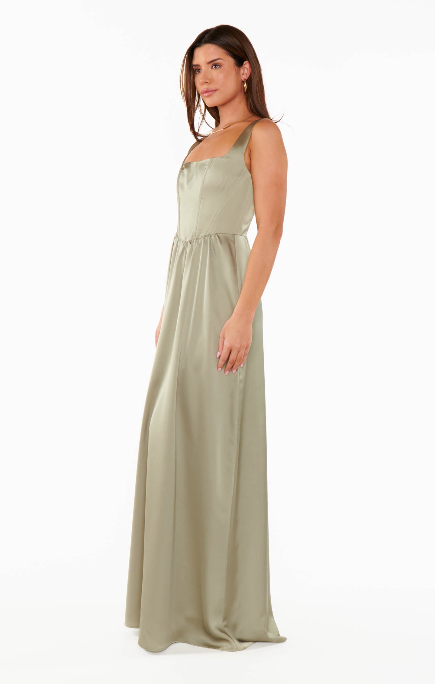 Nina Maxi Dress ~ Moss Green Luxe Satin