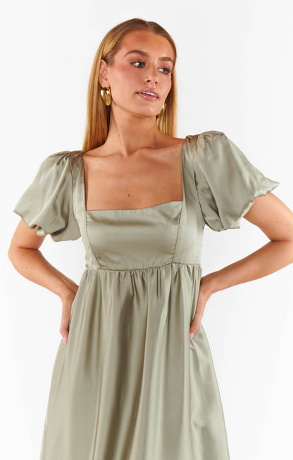 Nora Maxi Dress ~ Moss Green Luxe Satin