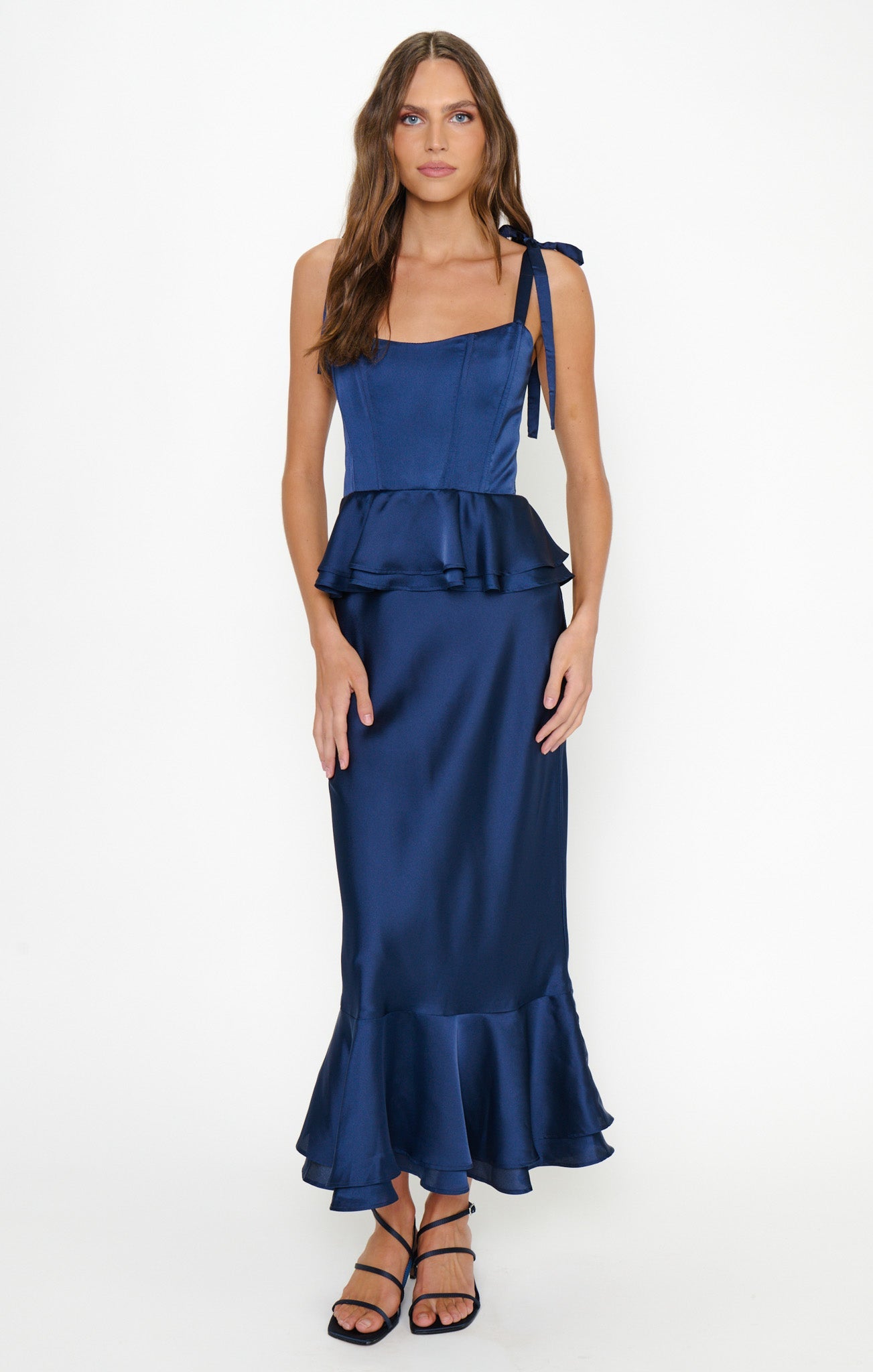 Pauline Peplum Dress ~ Midnight Navy Luxe Satin