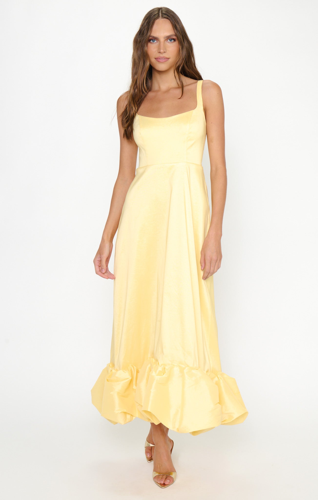 Rebecca Midi Dress ~ Pale Yellow Taffeta
