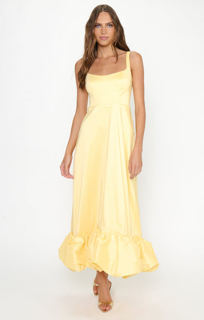 Rebecca Midi Dress ~ Pale Yellow Taffeta