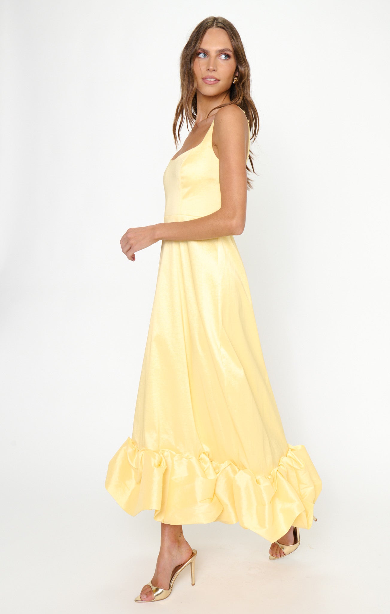 Rebecca Midi Dress ~ Pale Yellow Taffeta