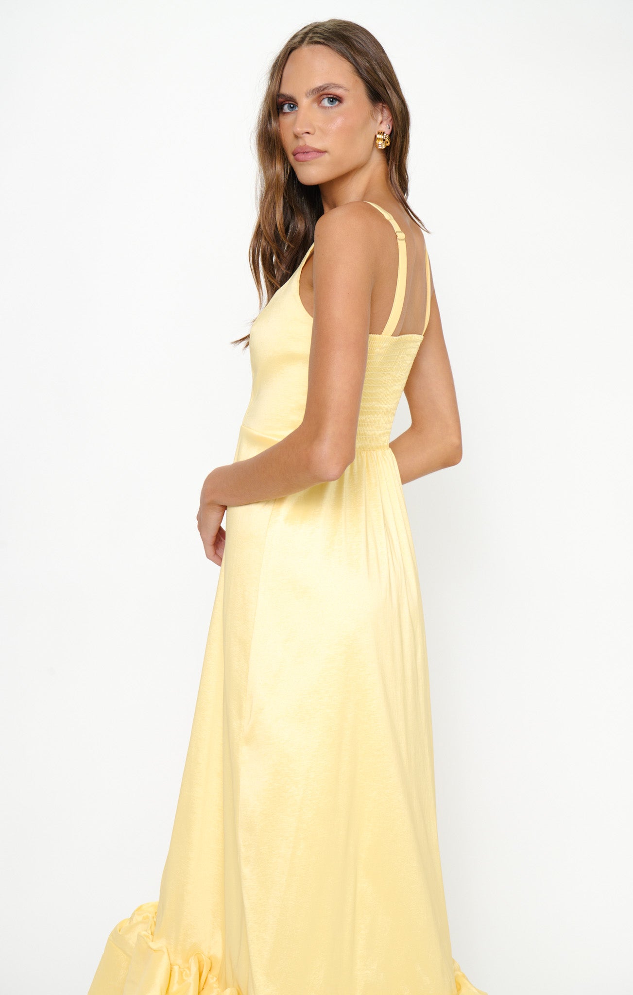 Rebecca Midi Dress ~ Pale Yellow Taffeta