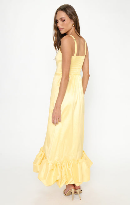 Rebecca Midi Dress ~ Pale Yellow Taffeta