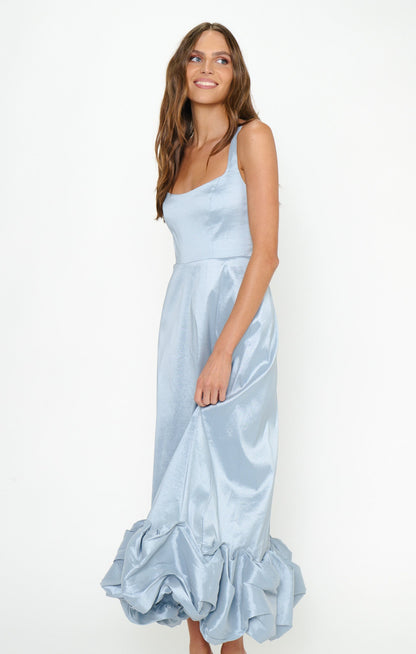 Rebecca Midi Dress ~ Steel Blue Taffeta
