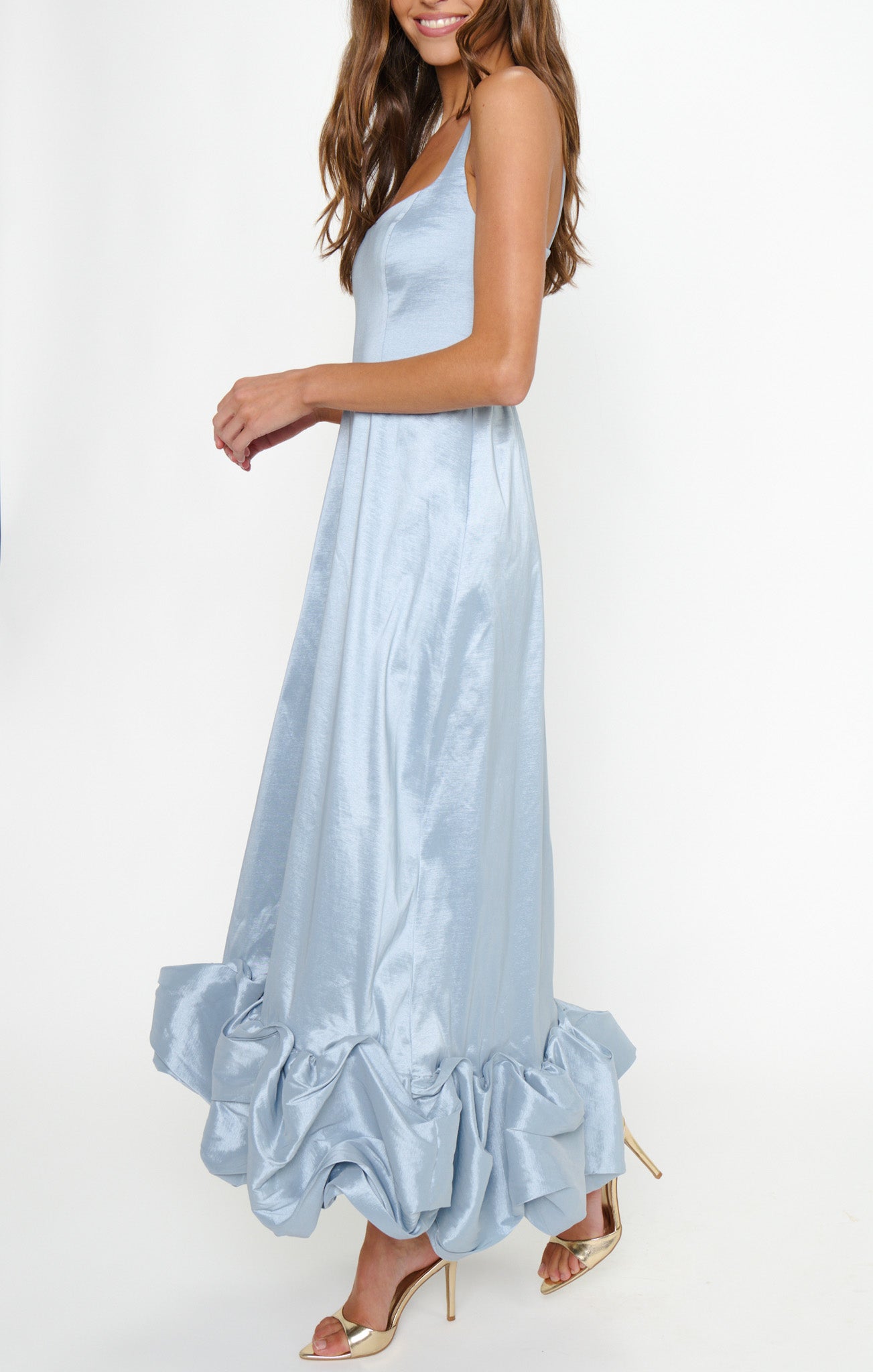 Rebecca Midi Dress ~ Steel Blue Taffeta