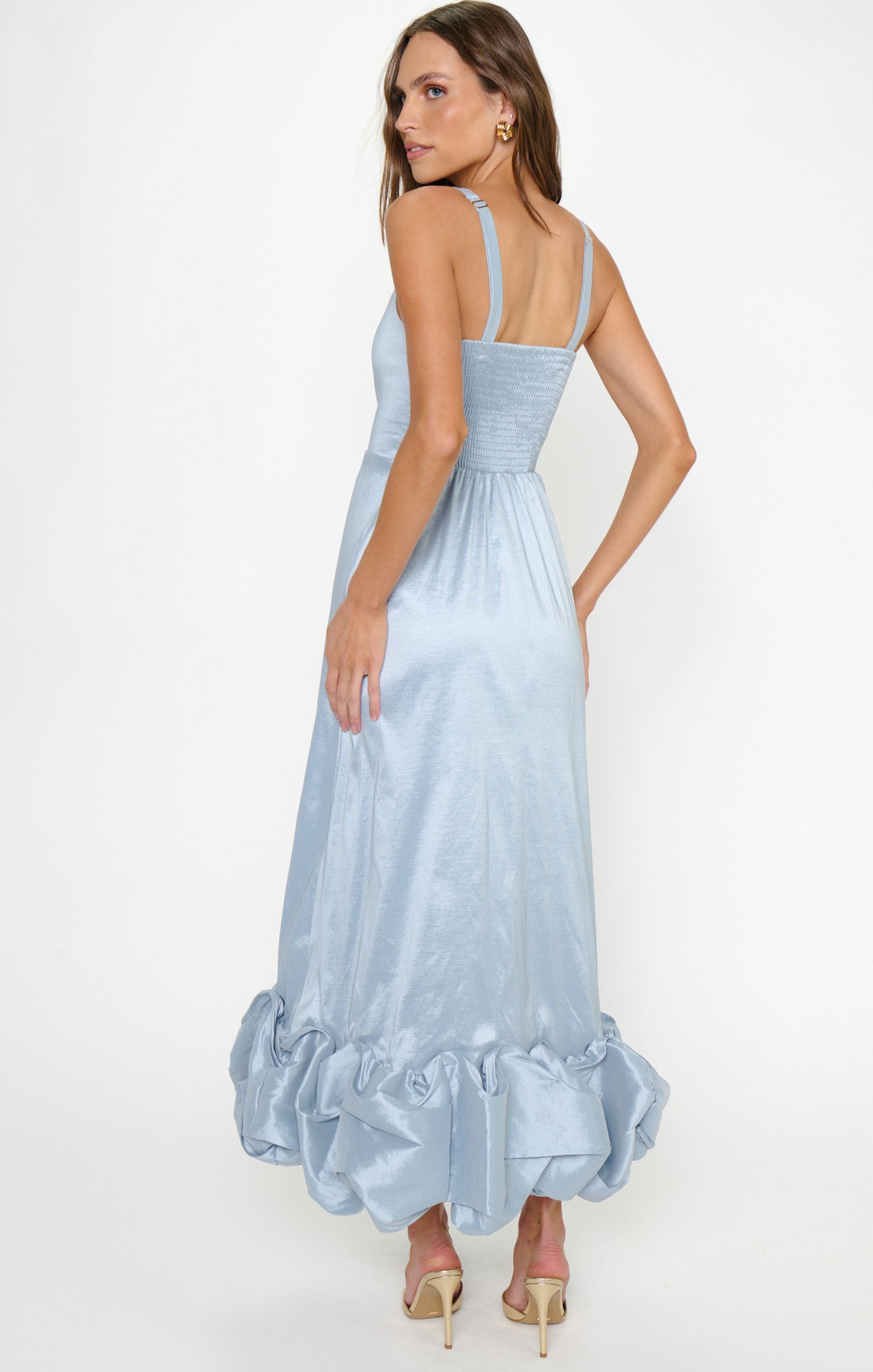 Rebecca Midi Dress ~ Steel Blue Taffeta