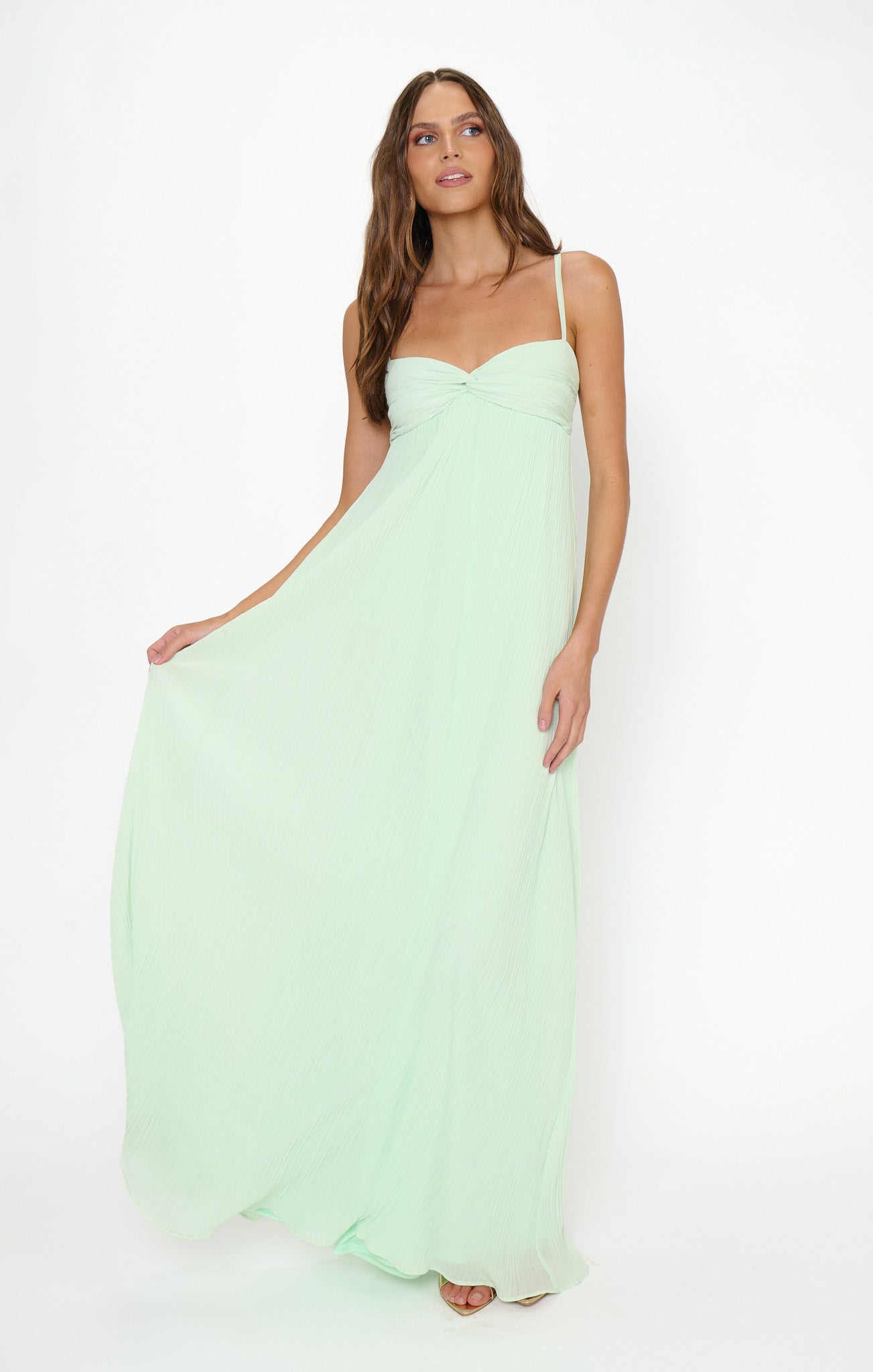 Libby Maxi Dress ~ Pistachio Pleated Chiffon