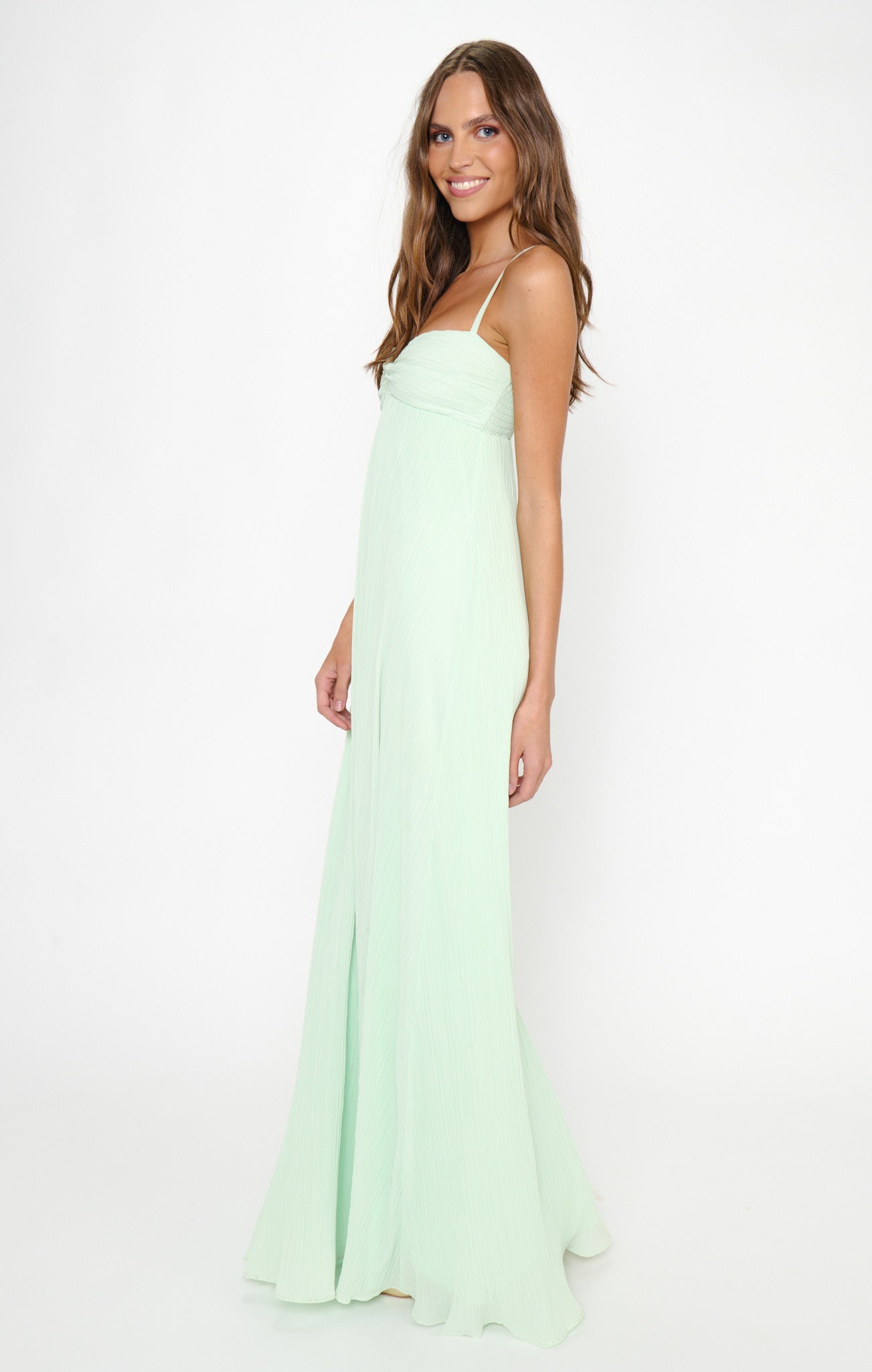 Libby Maxi Dress ~ Pistachio Pleated Chiffon