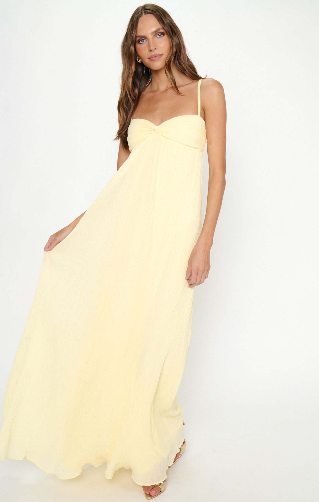 Libby Maxi Dress ~ Pale Yellow Pleated Chiffon