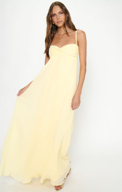 Libby Maxi Dress ~ Pale Yellow Pleated Chiffon
