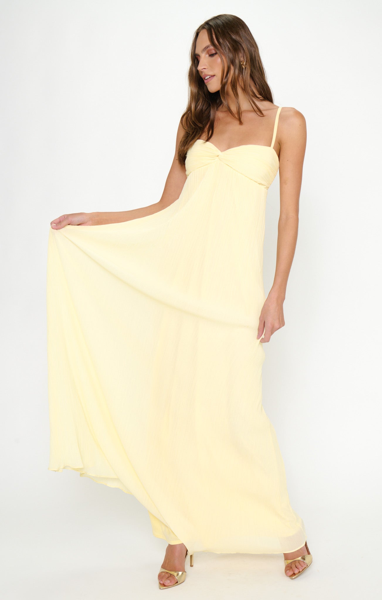 Libby Maxi Dress ~ Pale Yellow Pleated Chiffon