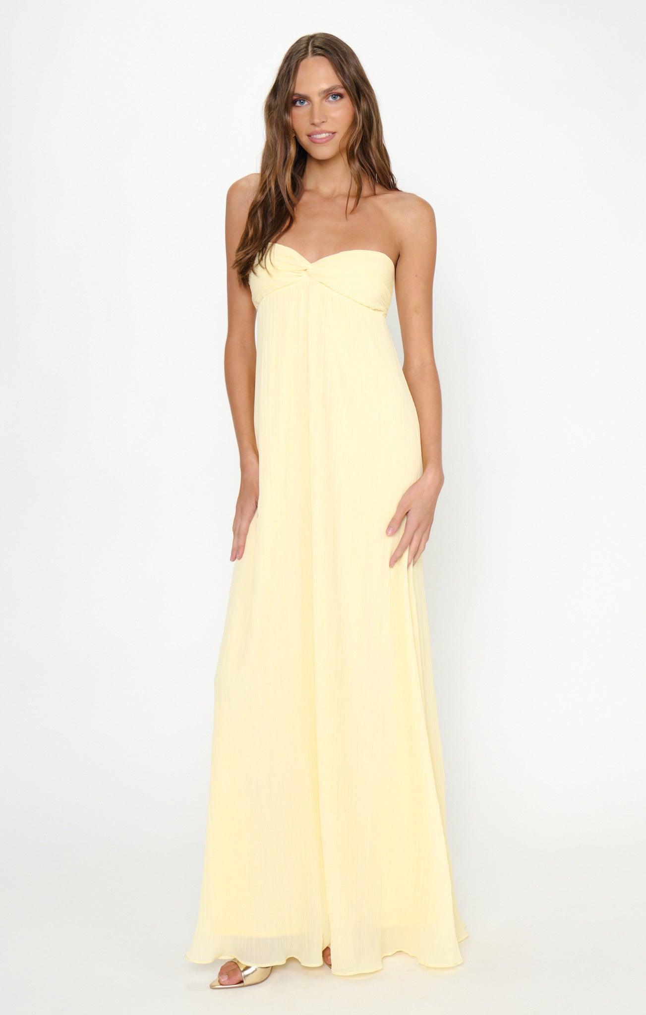 Libby Maxi Dress ~ Pale Yellow Pleated Chiffon