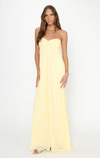 Libby Maxi Dress ~ Pale Yellow Pleated Chiffon