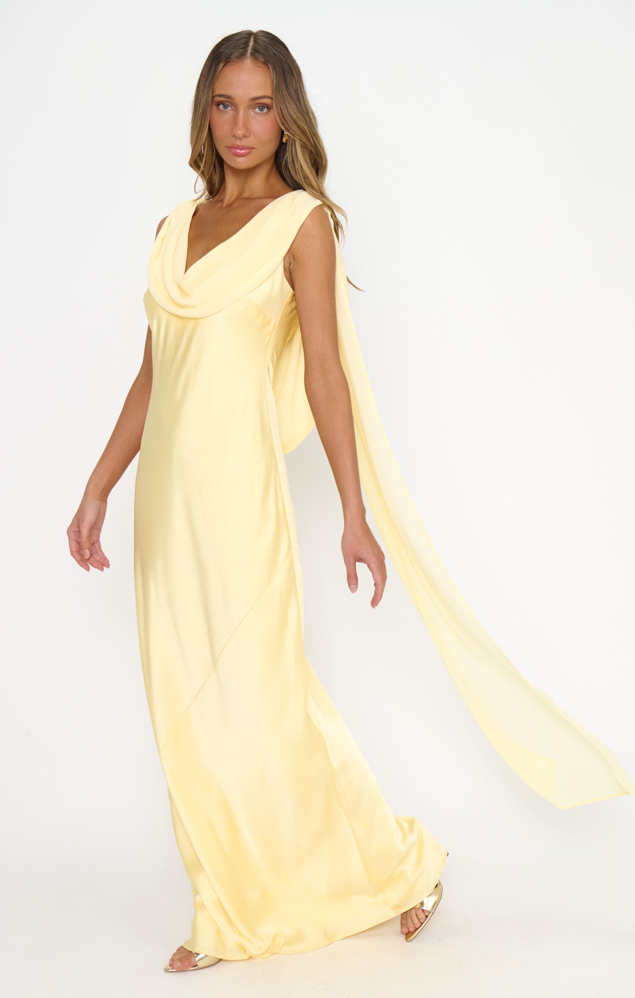 Maya Maxi Dress ~ Pale Yellow Luxe Satin