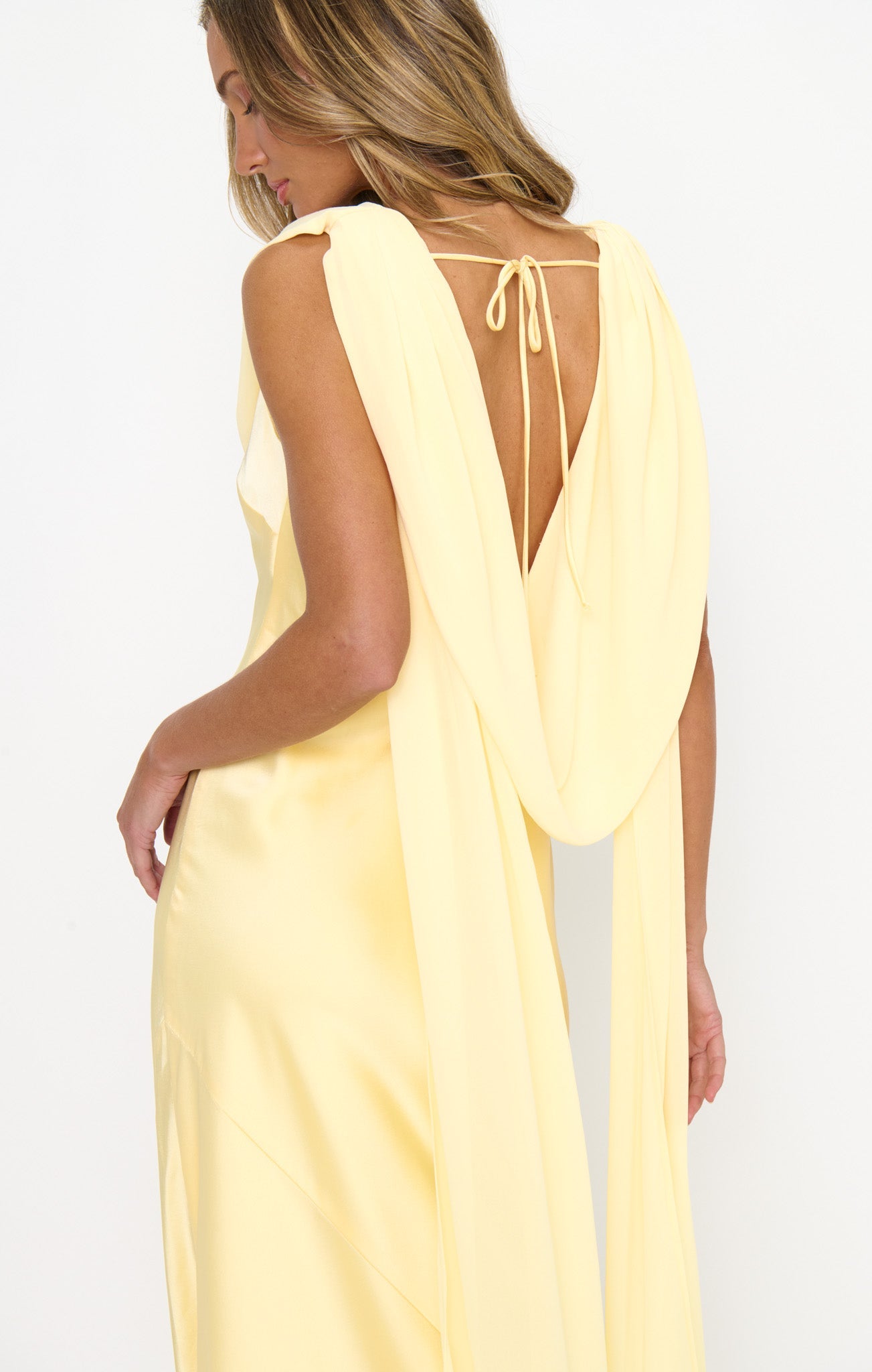 Maya Maxi Dress ~ Pale Yellow Luxe Satin