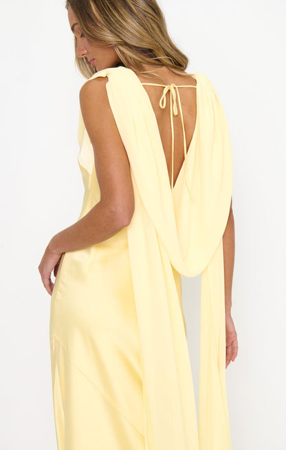 Maya Maxi Dress ~ Pale Yellow Luxe Satin