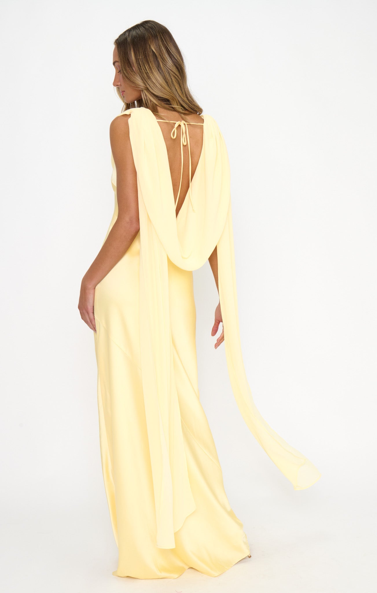 Maya Maxi Dress ~ Pale Yellow Luxe Satin