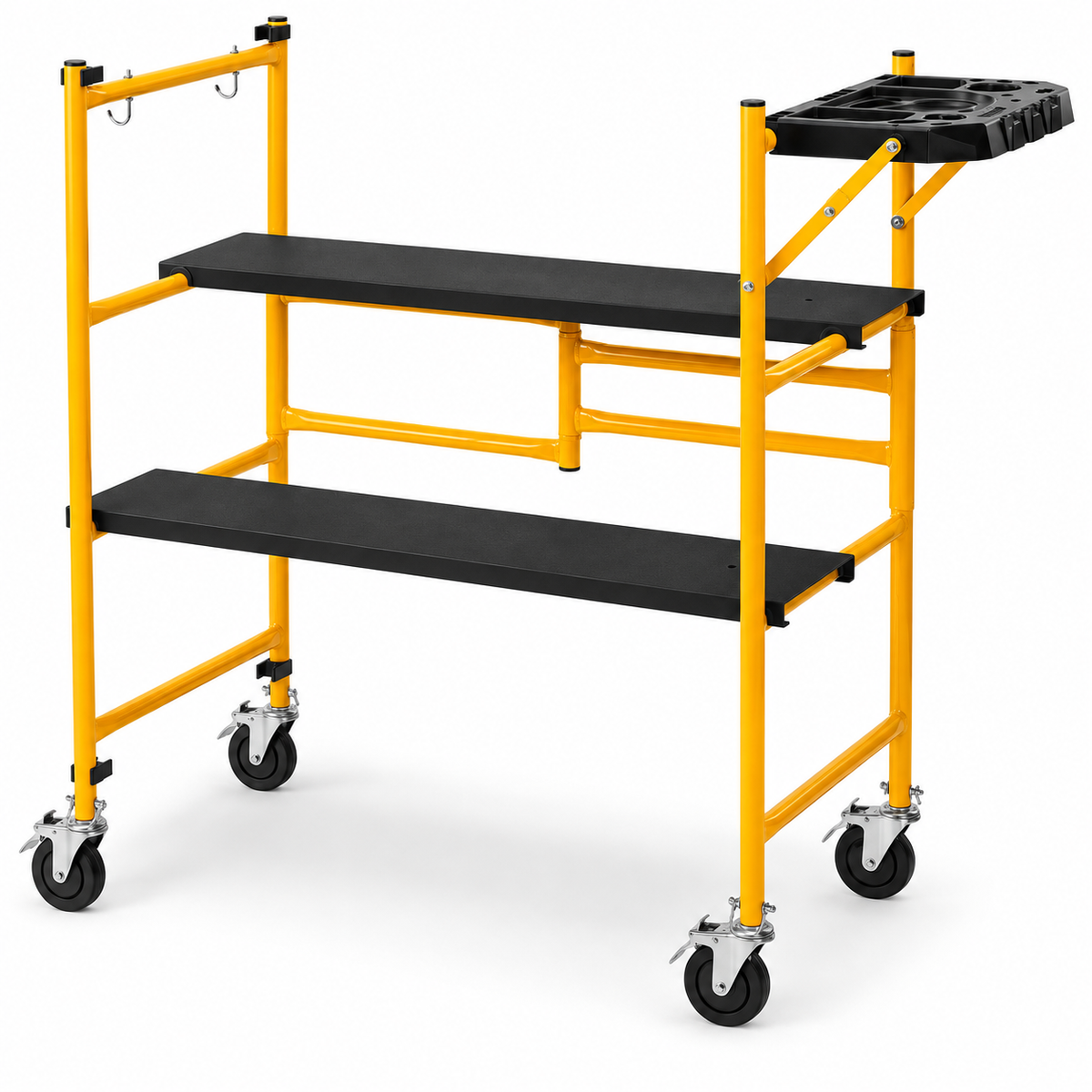Portable Foldable Rolling Scaffold Work Platform, 500 lbs Capacity, with Locking Wheels, Tool Tray & Hooks for Painting & Renovation