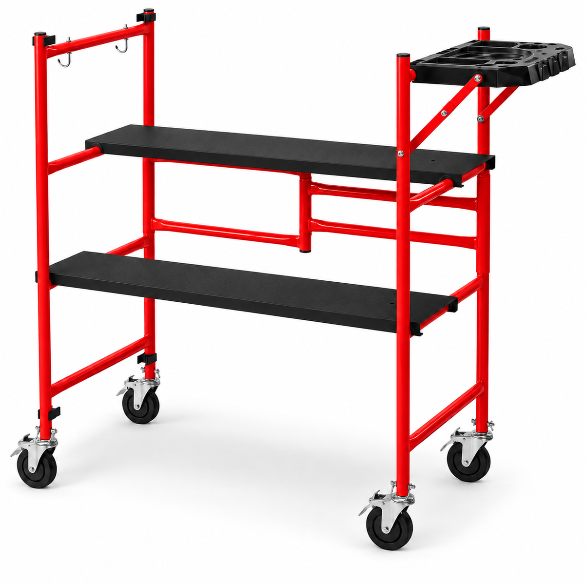 Portable Foldable Rolling Scaffold Work Platform, 500 lbs Capacity, with Locking Wheels, Tool Tray & Hooks for Painting & Renovation